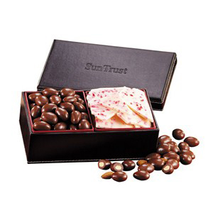 Chocolate Almonds & Peppermint Bark in Faux Leather Box