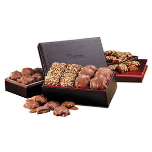 English Toffee & Pecan Turtles in Faux Leather Box