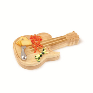 Guitar Shaped Cutting Board with Wine & Cheese Tools