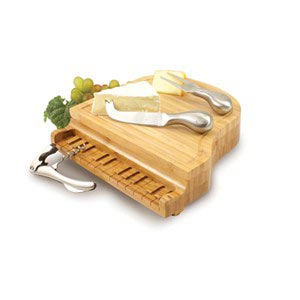 Piano Shaped Bamboo Cutting Board with 3 Wine & Cheese Tools
