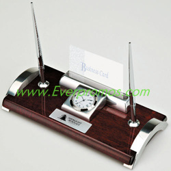 Wood & Aluminum Clock, Business Card Holder and Pen Stand