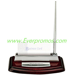 Wood and Aluminum Business Card Holder & Pen Stand