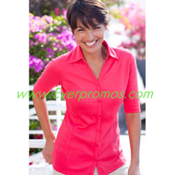 Port Authority Ladies Silk Touch Interlock Button-Front Sport Shirt