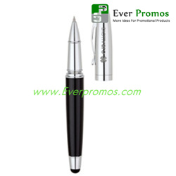 High Gloss Black Rollerball Pen with Capacitive Stylus